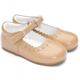 Girls Camel Patent Brogue Special Occasion Shoes